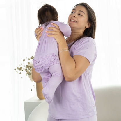 Bamboo Ruffle Footies with Two Way Zipper (Lavender Bloom)