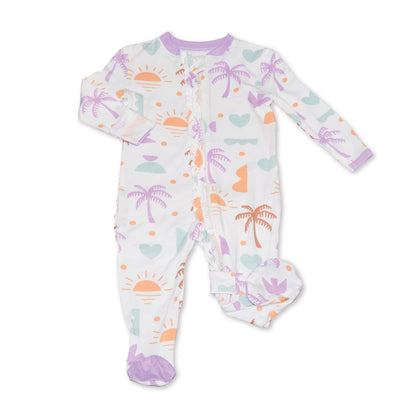 Bamboo Ruffle Footies with Two Way Zipper (Boho Surf Print)