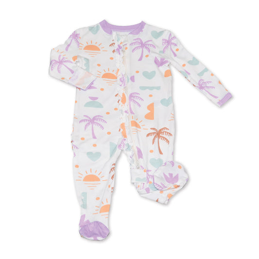Bamboo Ruffle Footies with Two Way Zipper (Boho Surf Print)