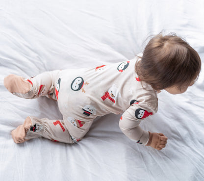 Bamboo Footies with Two Way Zipper (Snowy Faces Print)