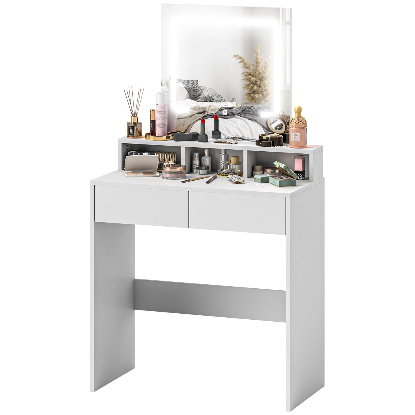 Zee Makeup Vanity Desk with LED Lights-White