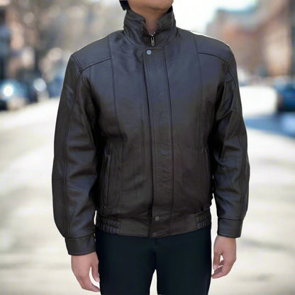 BOL Men's Double Pocket Leather Bomber Jacket