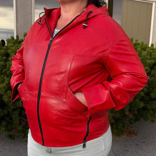 Sporty Women's Lamb Leather Hoodie Jacket