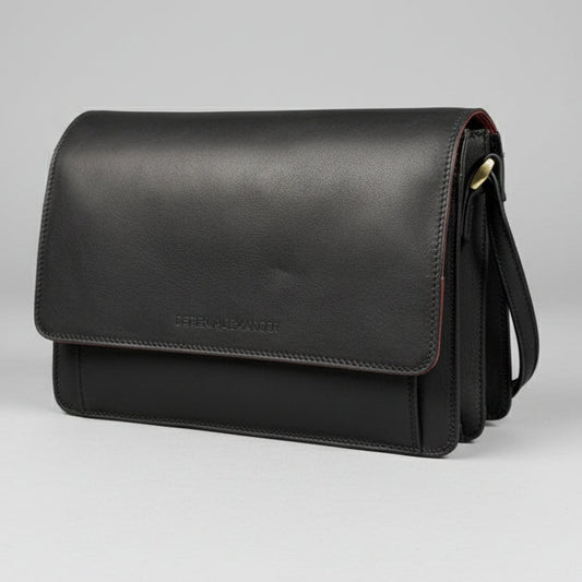 Derek Alexander Half Flap Organizer Leather Messenger Crossbody Bag