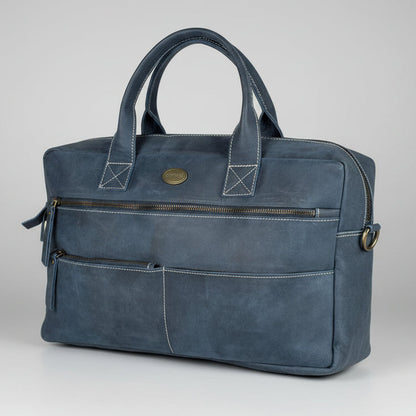 Buffalo Leather Laptop Bag 17". Travel Briefcase with Luggage Sleeve