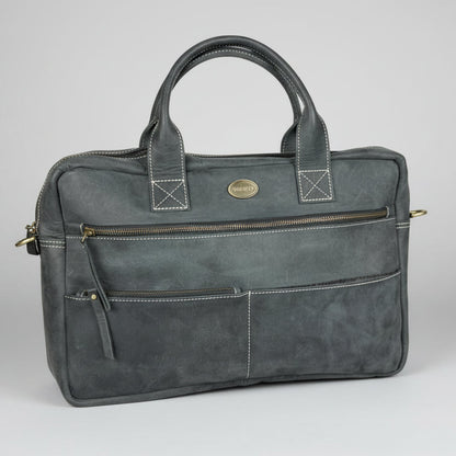 Buffalo Leather Laptop Bag 17". Travel Briefcase with Luggage Sleeve