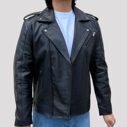 Blouson Biker pour homme en cuir d'agneau souple