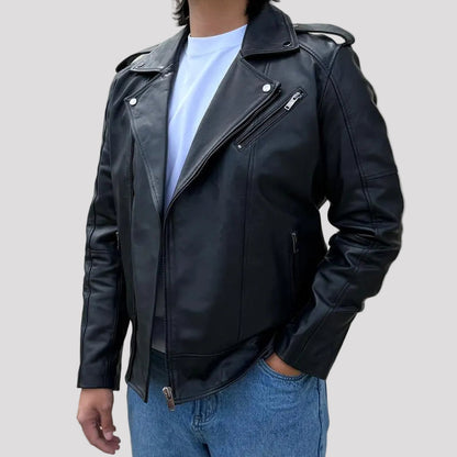 Blouson Biker pour homme en cuir d'agneau souple