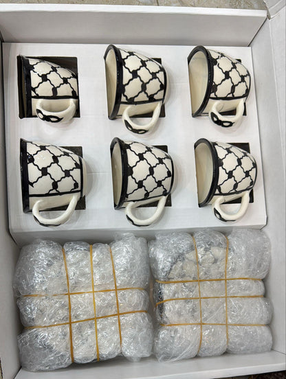 Palestinian Kuffia Coffee Set of 6 cups with plates 10x9x7 cm