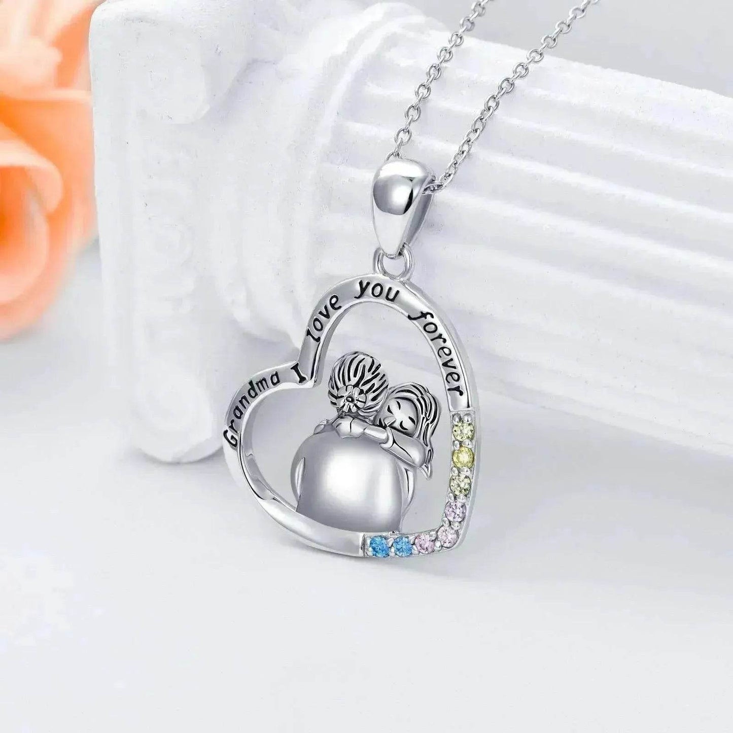 White Gold Plated Sterling 925 Silver Cubic Zirconia Granny Necklace