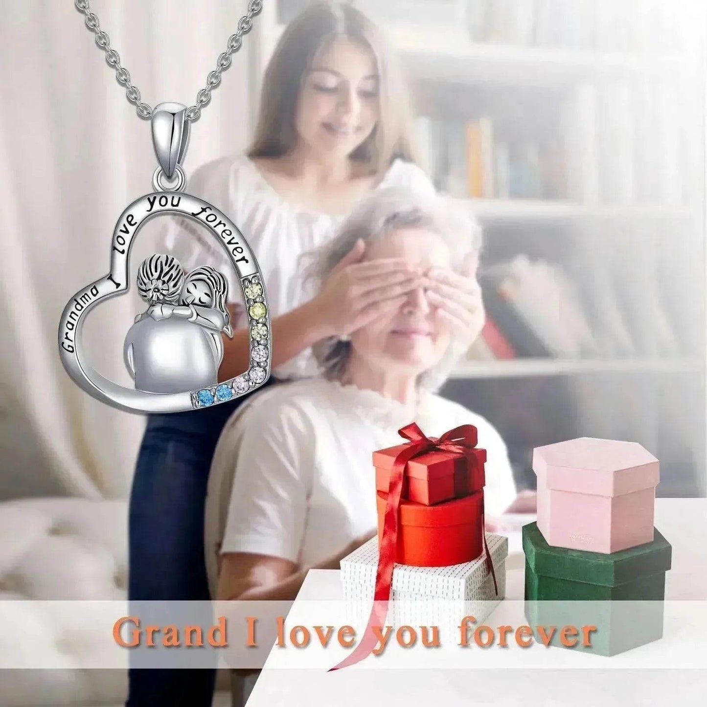 White Gold Plated Sterling 925 Silver Cubic Zirconia Granny Necklace