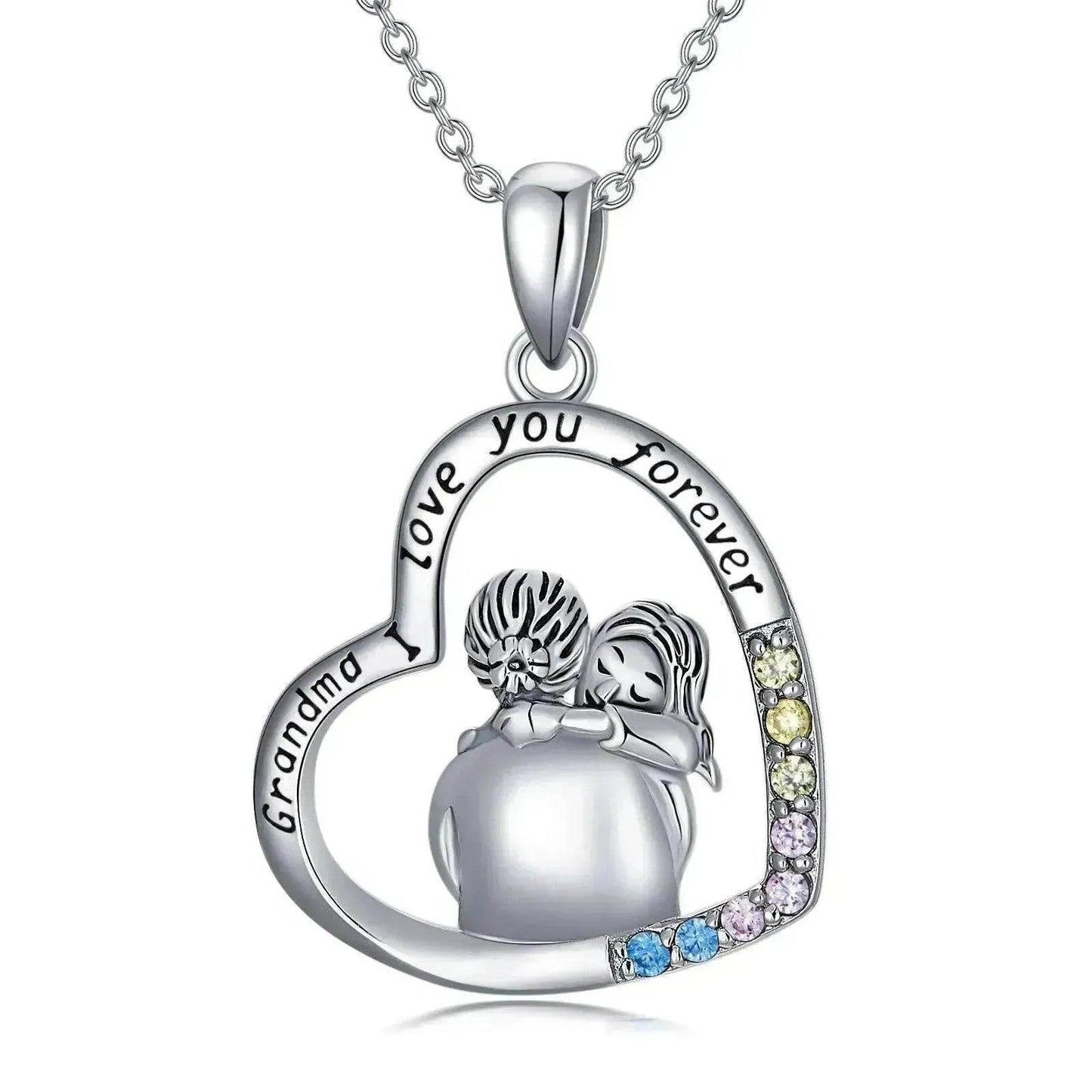 White Gold Plated Sterling 925 Silver Cubic Zirconia Granny Necklace
