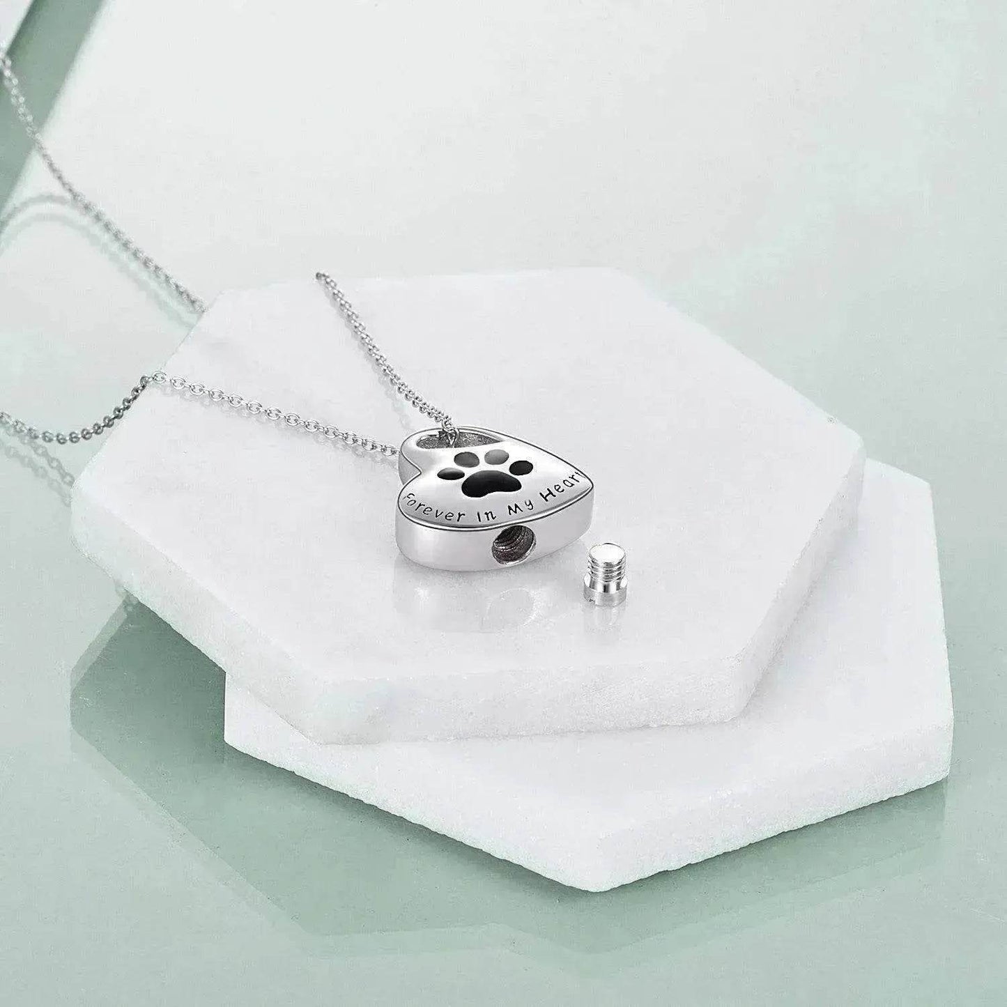 White Gold Plated Sterling 925 Silver Pet Paw Urn Necklace