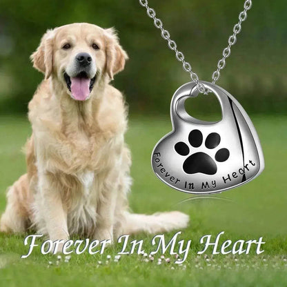 White Gold Plated Sterling 925 Silver Pet Paw Urn Necklace