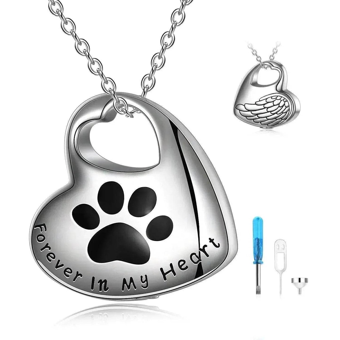 White Gold Plated Sterling 925 Silver Pet Paw Urn Necklace