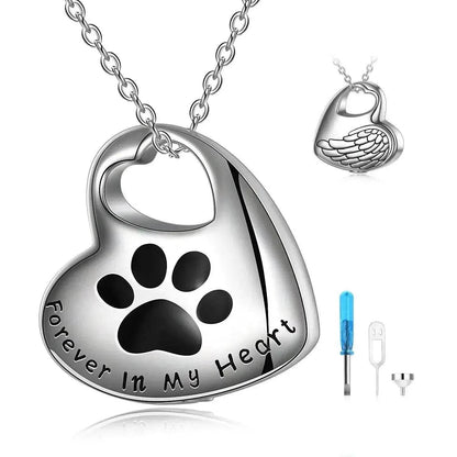 White Gold Plated Sterling 925 Silver Pet Paw Urn Necklace