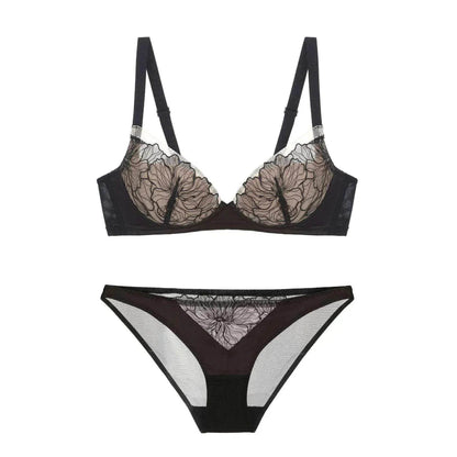 Ensemble de sous-vêtements en dentelle Push Up mince sans fil