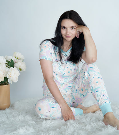Wommen's Bamboo Short Sleeve Pajama Set (Hummingbird Garden Print)