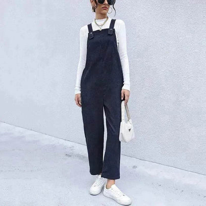 Women's Autumn Warm Corduroy Loose Solid Color Suspender Pants