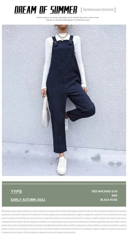 Women's Autumn Warm Corduroy Loose Solid Color Suspender Pants
