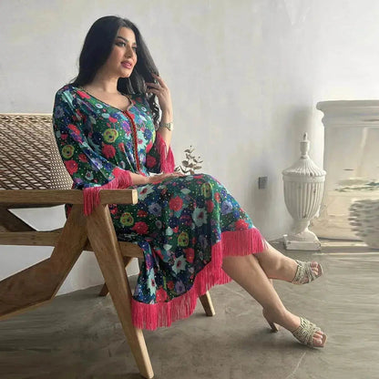 Women's Bronzing Printed Casual Dubai Arab  Robe