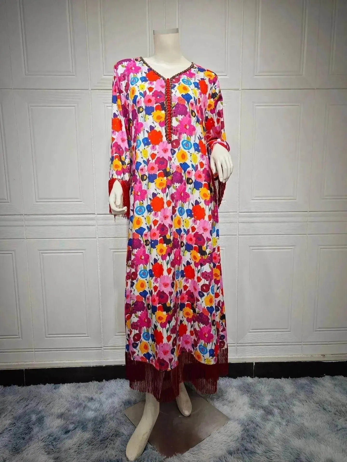 Women's Bronzing Printed Casual Dubai Arab  Robe