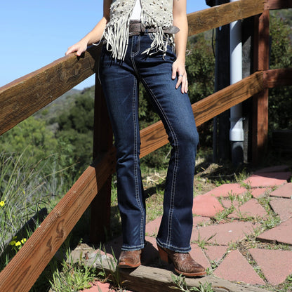 Jean Bootcut Mi-Hauteur Orné Femme