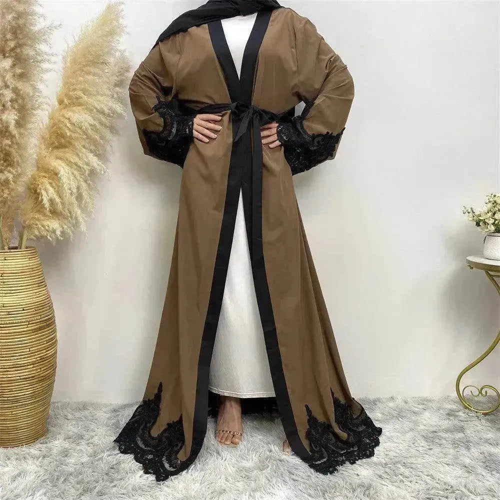 Robe cardigan arabe marron foncé pour femme