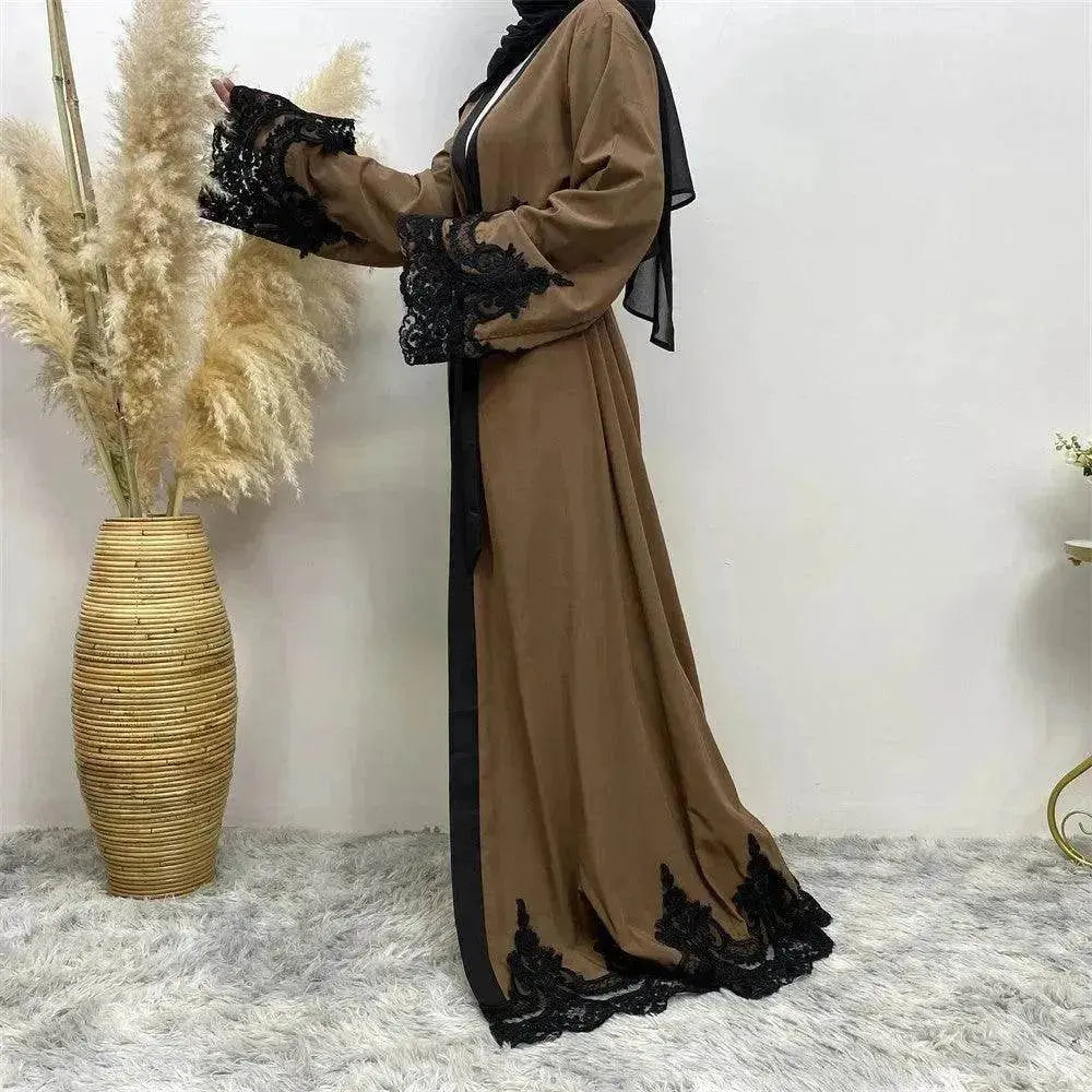 Robe cardigan arabe marron foncé pour femme