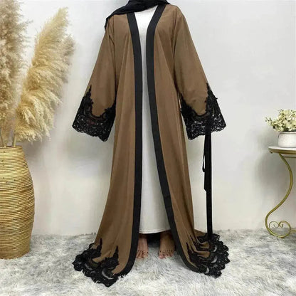 Robe cardigan arabe marron foncé pour femme
