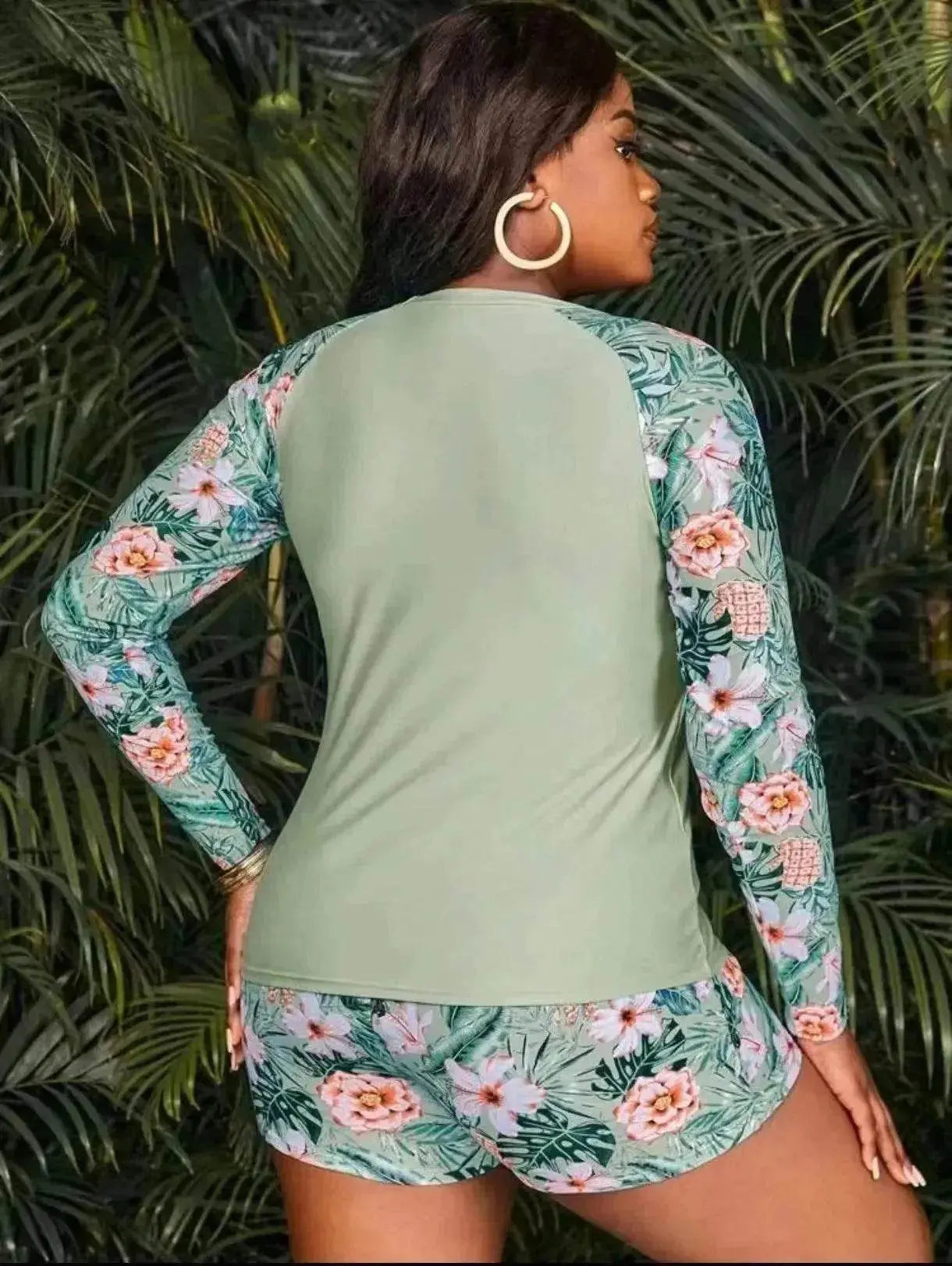 Women's Fashion Long Sleeve High Waist Split Swimsuit/pajamas/lounge wear.