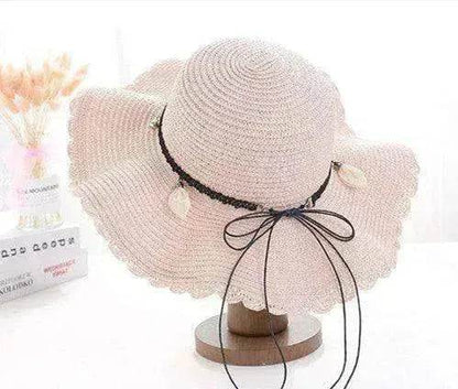 Women's Han Korean Edition Big Beach Wavy With Leather Rope Weaving Hat