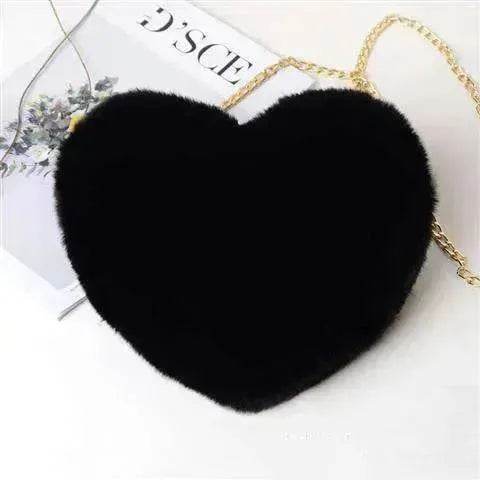 Women's Heart Shaped Plush Chain Shoulder & Hand Bag