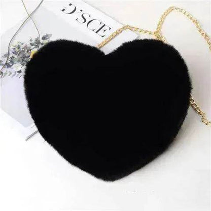 Women's Heart Shaped Plush Chain Shoulder & Hand Bag