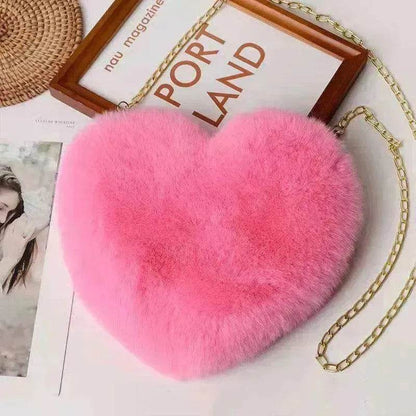 Women's Heart Shaped Plush Chain Shoulder & Hand Bag
