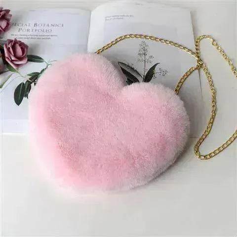 Women's Heart Shaped Plush Chain Shoulder & Hand Bag