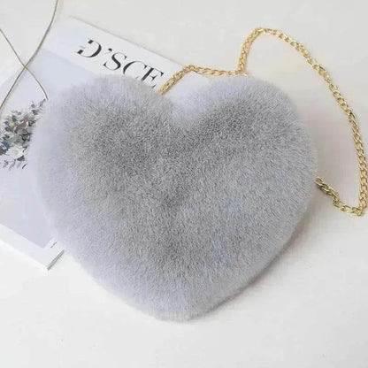 Women's Heart Shaped Plush Chain Shoulder & Hand Bag