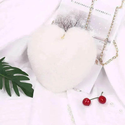 Women's Heart Shaped Plush Chain Shoulder & Hand Bag