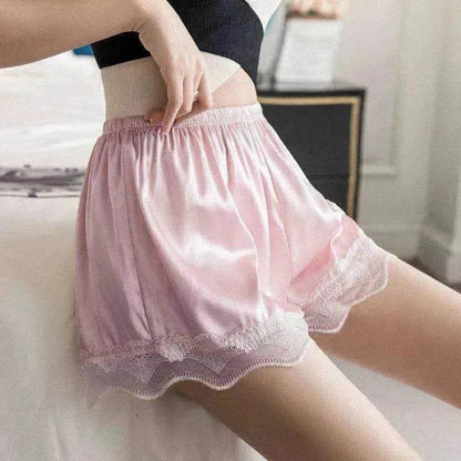 Women's Ice Silk Seamless Outer Wear Lace Loose Shorts