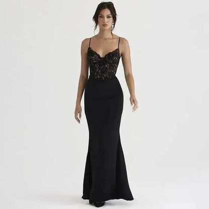 Robe fourreau jacquard dentelle patchwork avec col en V, buste nu et bretelles pour femmes