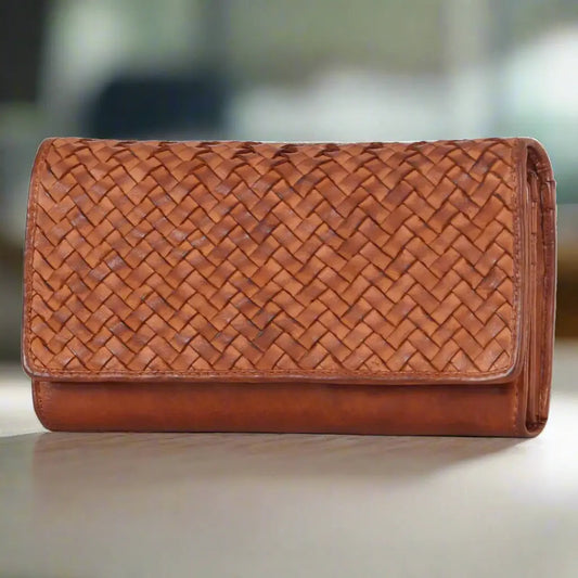 Portefeuille en cuir tressé pour femme MET
