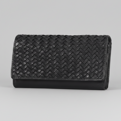 MET Women’s Leather Basket Weave Wallet. Artisan Woven Multi-Card Organizer