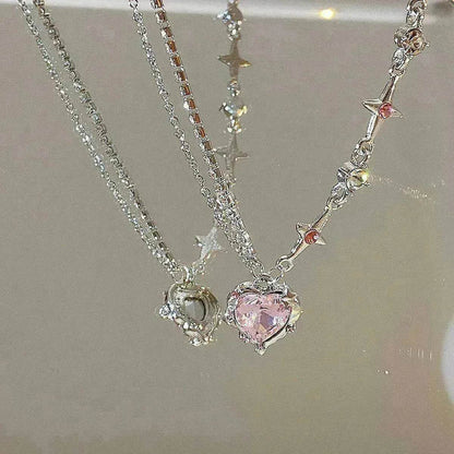 Women's Love Planet Pink Diamond Love Necklace
