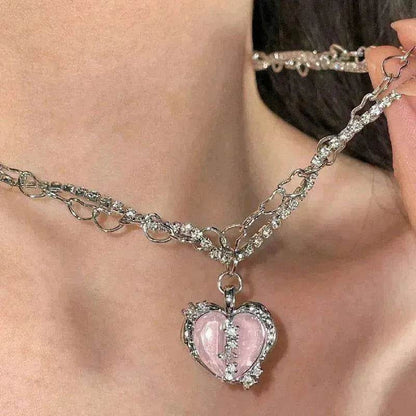 Women's Love Planet Pink Diamond Love Necklace