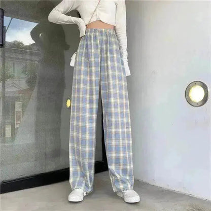 Women's Plaid Wide Leg Casual Pants