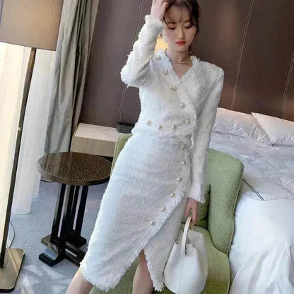 Women's Suit Western Style Small Look Tall Suit Burr Tweed Blazer and Skirt Two-piece Set