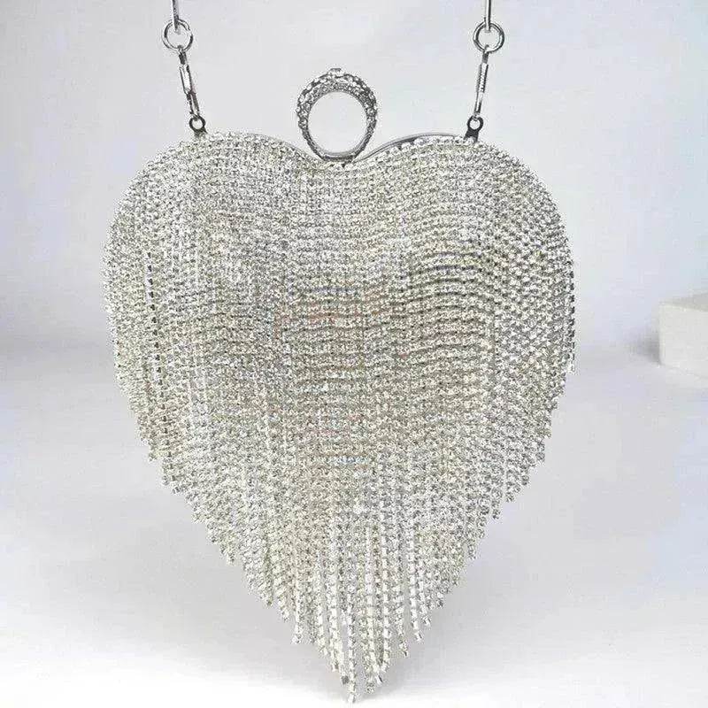 Women's Tassel Heart Shape Inlaid Diamond Handbag