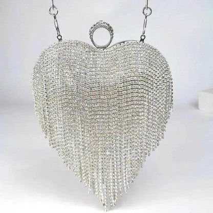 Women's Tassel Heart Shape Inlaid Diamond Handbag