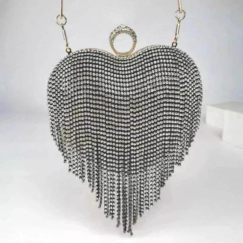 Women's Tassel Heart Shape Inlaid Diamond Handbag