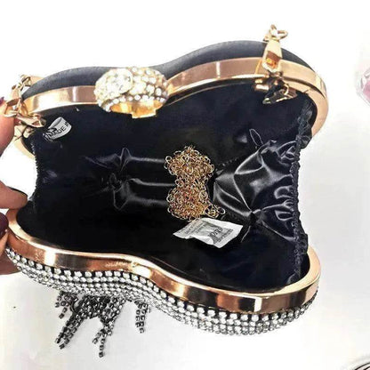 Women's Tassel Heart Shape Inlaid Diamond Handbag